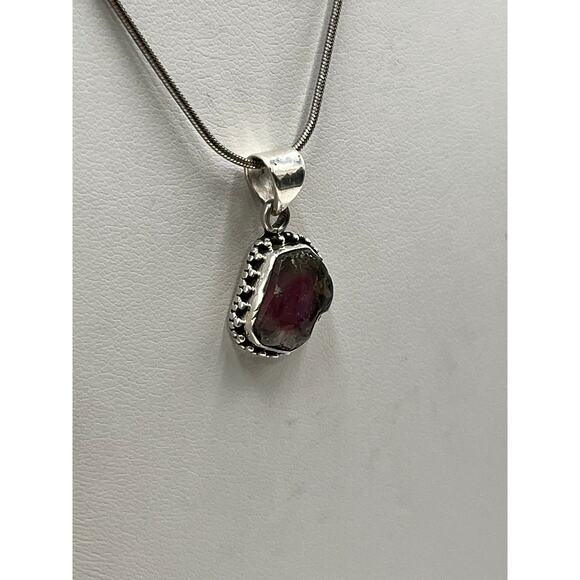 Sterling Silver 925 Watermelon
Tourmaline Pendant Necklace
16" Chain Bezel - Picture 7 of 15